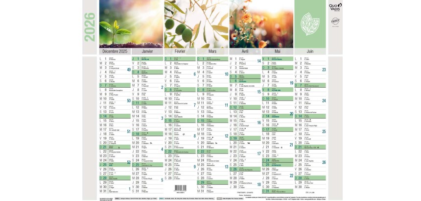 Quo Vadis - Calendrier mural - 2026 - Français - Equology - Multicolore - 14 mois de décembre à janvier - 27x21 cm -  recyclé - par 10