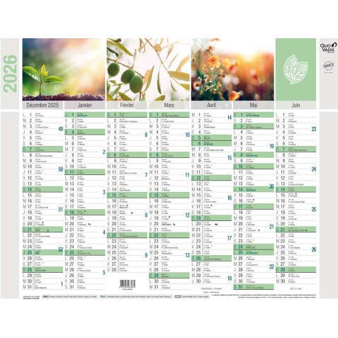 Quo Vadis - Calendrier mural - 2026 - Français - Equology - Multicolore - 14 mois de décembre à janvier - 43x33,5 cm -  recyclé - par 10