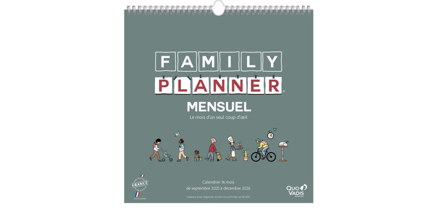 Quo Vadis - Calendrier familial à feuillets - Spiralé - 2025-2026 - Français - Family Planner - 16 mois de septembre à décembre - 30x30 cm - par 5