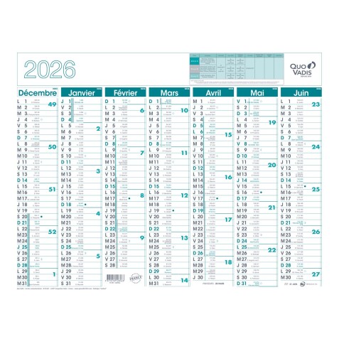 Quo Vadis - Calendrier mural - 2026 - Français - Classic - 14 mois de décembre à janvier - 43x33,5 cm