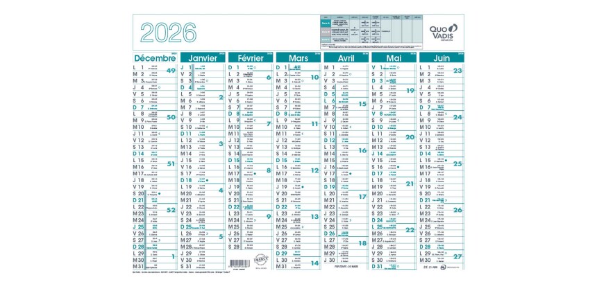 Quo Vadis - Calendrier mural - 2026 - Français - Classic - 14 mois de décembre à janvier - 55x40,5 cm
