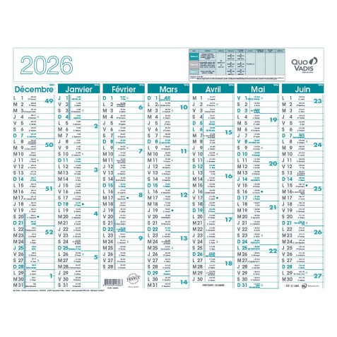 Quo Vadis - Calendrier mural - 2026 - Français - Classic - 14 mois de décembre à janvier - 55x40,5 cm
