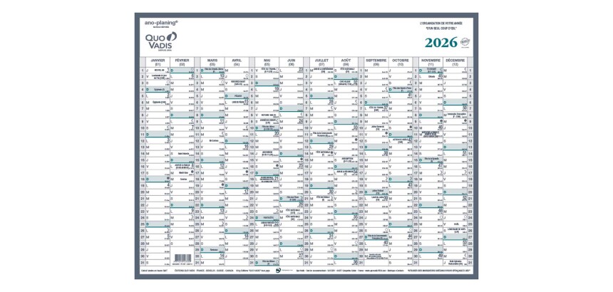 Quo Vadis - Calendrier mural - 2026 - Français - Classic - 12 mois de janv à déc. - 55x43 cm