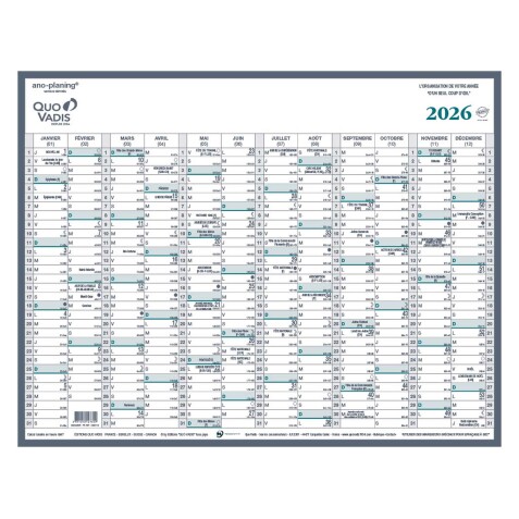 Quo Vadis - Calendrier mural - 2026 - Français - Classic - 12 mois de janv à déc. - 55x43 cm