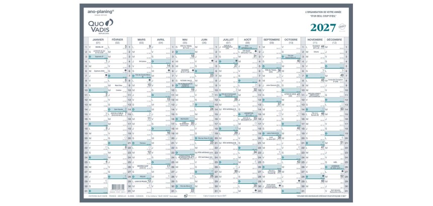 Quo Vadis - Calendrier mural - 2027 - Français - Classic - 12 mois de janvier à décembre - 55x40,5 cm