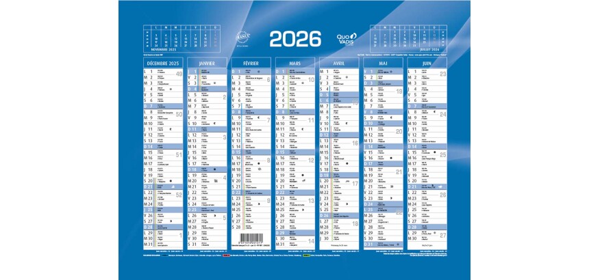 Quo Vadis - Calendrier mural - 2026 - Français - Classic - 14 mois de déc. à janv - 27x21 cm - par 10