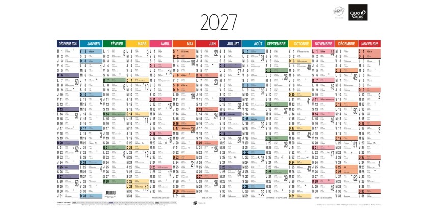 Quo Vadis - Calendrier mural - 2027 - Français - Arc en ciel - Arc-en-ciel - 14 mois de décembre à janvier - 65x40,5 cm - par 10