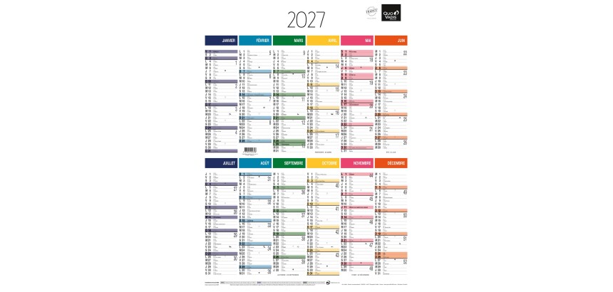 Quo Vadis - Calendrier mural - 2027 - Français - Arc en ciel - Arc-en-ciel - 12 mois de janvier à décembre - 40,5x55 cm - par 10
