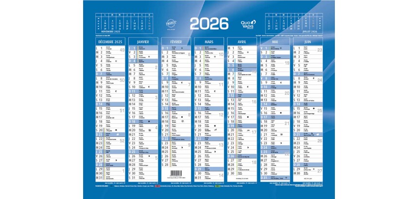 Quo Vadis - Calendrier mural - 2026 - Français - Classic - 14 mois de déc. à janv - 43x33,5 cm - par 10