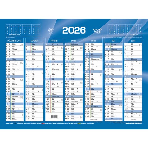 Quo Vadis - Calendrier mural - 2026 - Français - Classic - 14 mois de déc. à janv - 55x40,5 cm - par 10