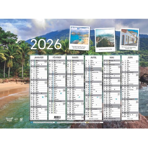 Quo Vadis - Calendrier mural - 2026 - Français - Evasion - Multicolore - 12 mois de janv à déc. - 55x40,5 cm - par 10