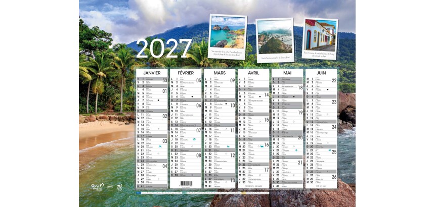 Quo Vadis - Calendrier mural - 2027 - Français - Evasion - Evasion - 12 mois de janvier à décembre - 55x40,5 cm - par 10