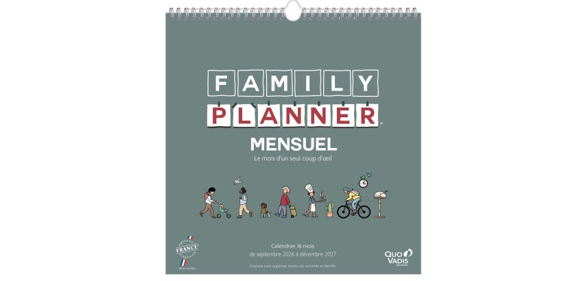 Quo Vadis - Calendrier familial à feuillets - Spiralé - 2026-2027 - Français - Family Planner - 16 mois de septembre à décembre - 30x30 cm