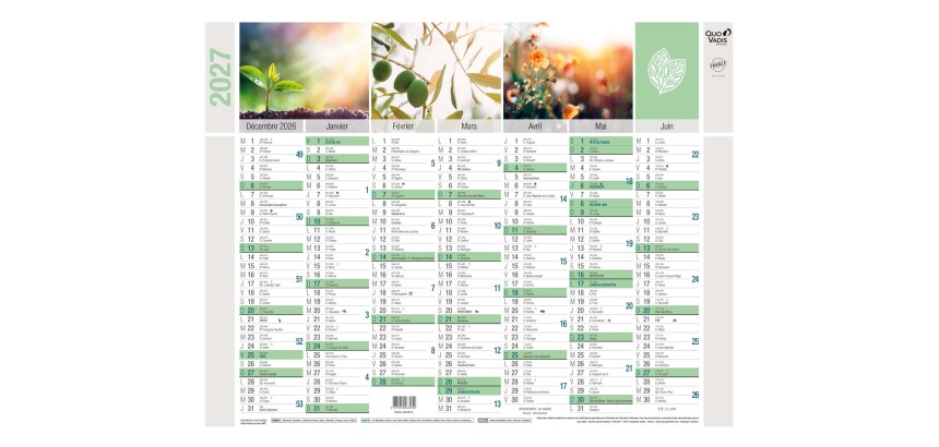 Quo Vadis - Calendrier mural - 2027 - Français - Equology - § - 14 mois de décembre à janvier - 27x21 cm recyclé