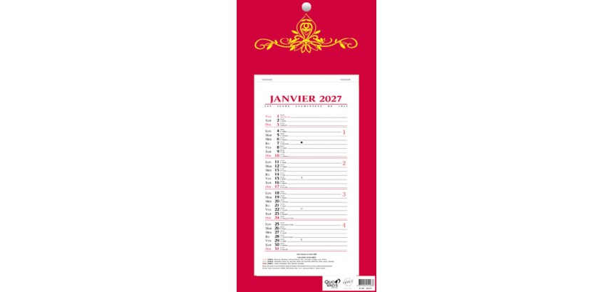 Quo Vadis - Bloc mensuel - 2027 - Français - Skytos - 12 mois de janvier à décembre - 16x33,5 cm