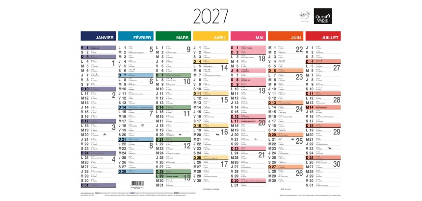 Quo Vadis - Calendrier mural - 2027 - Français - Arc en ciel - Arc-en-ciel - 13 mois de janvier à janvier - 55x40,5 cm