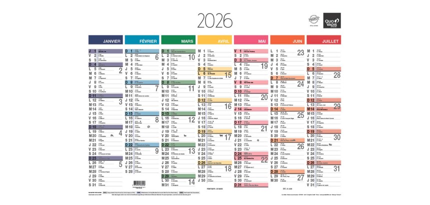 Quo Vadis - Calendrier mural - 2026 - Français - Arc en ciel - Multicolore - 13 mois de janvier à janvier - 55x40,5 cm - par 10