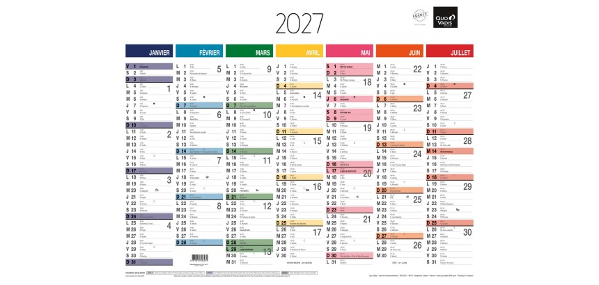 Quo Vadis - Calendrier mural - 2027 - Français - Arc en ciel - Arc-en-ciel - 13 mois de janvier à janvier - 43x33,5 cm