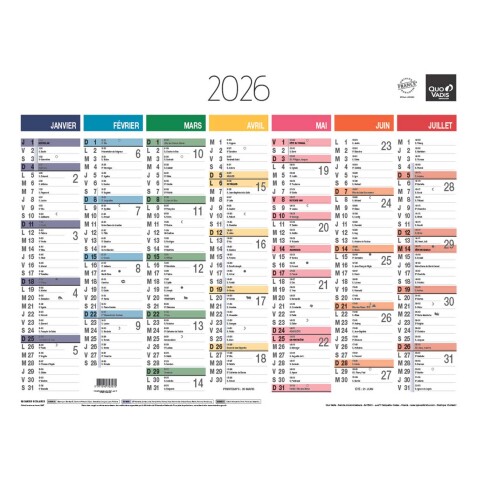 Quo Vadis - Calendrier mural - 2026 - Français - Arc en ciel - Multicolore - 13 mois de janvier à janvier - 43x33,5 cm - par 10