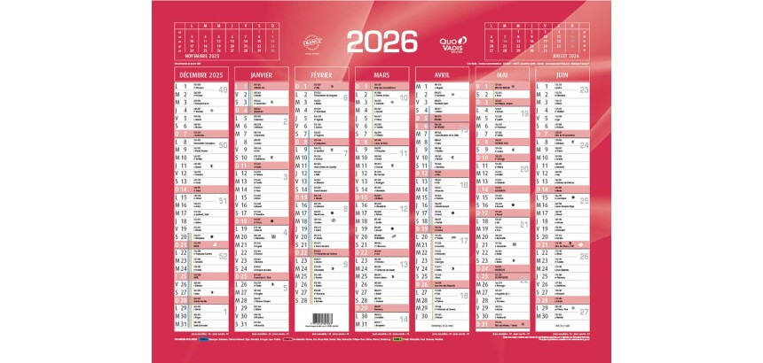 Quo Vadis - Calendrier mural - 2026 - Français - Classic - 14 mois de déc. à janv - 43x33,5 cm - par 10