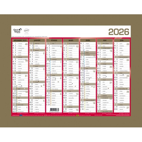 Quo Vadis - Calendrier mural - 2026 - Français - Classic - 14 mois de déc. à janv - 27x21 cm - par 10