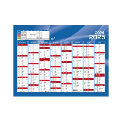 Calendrier Banque Quo Vadis - Français - Classic - 16 mois de Sept/Déc - 55x40,5 cm par 10 - Bleu