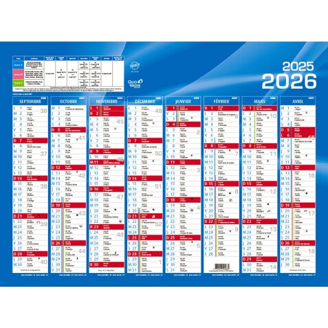 Quo Vadis - Calendrier mural - 2025-2026 - Français - Classic - Bleu - 16 mois de septembre à décembre - 55x40,5 cm - par 10