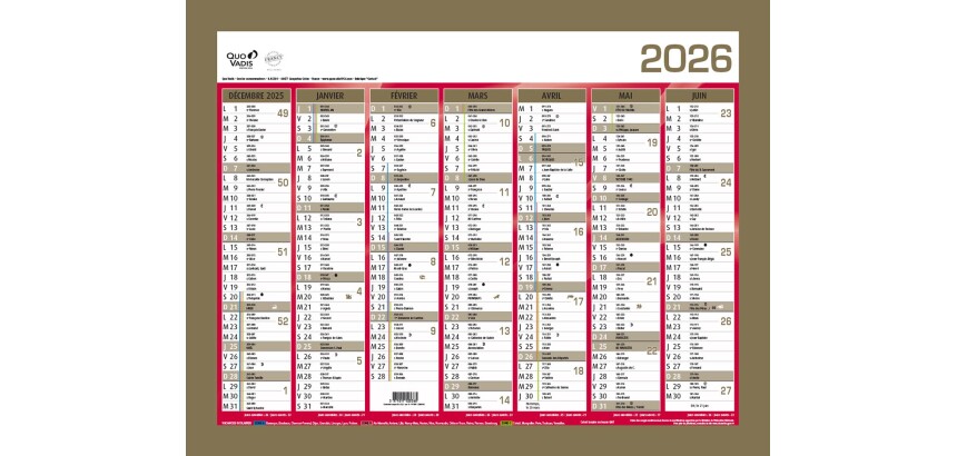 Quo Vadis - Calendrier mural - 2026 - Français - Classic - 14 mois de déc. à janv - 43x33,5 cm - par 10