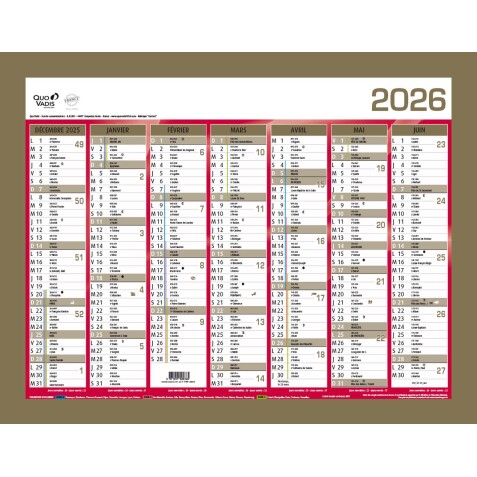 Quo Vadis - Calendrier mural - 2026 - Français - Classic - 14 mois de déc. à janv - 43x33,5 cm - par 10