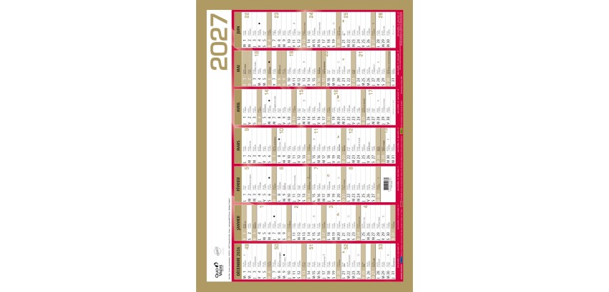 Quo Vadis - Calendrier mural - 2027 - Français - Classic - Jaune - 14 mois de décembre à janvier - 55x40,5 cm