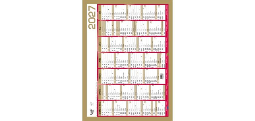 Quo Vadis - Calendrier mural - 2027 - Français - Classic - Jaune - 14 mois de décembre à janvier - 55x40,5 cm