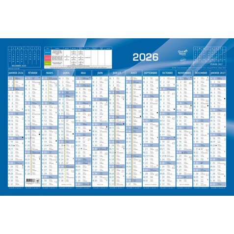 Quo Vadis - Calendrier mural - 2026 - Français - Classic - Bleu - 13 mois de janvier à janvier - 65x43 cm - par 10