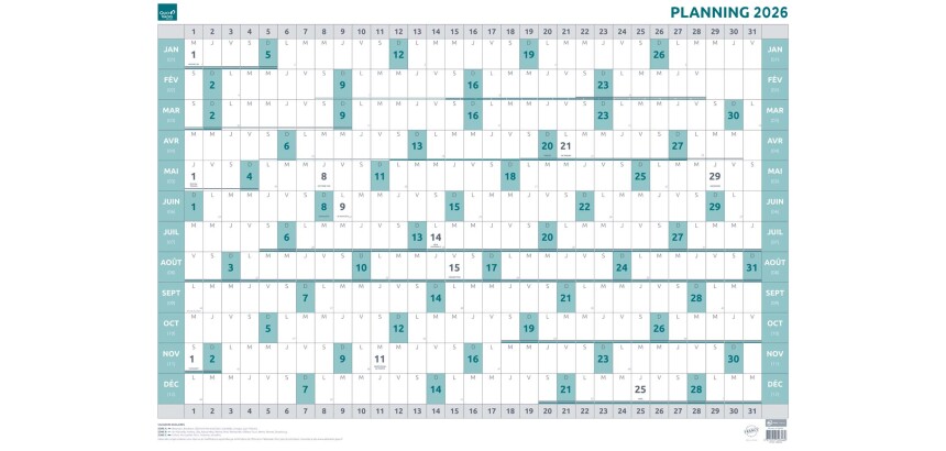 Quo Vadis - Calendrier mural - 2026 - Français - Classic - 12 mois de janv à déc. - 90x63 cm
