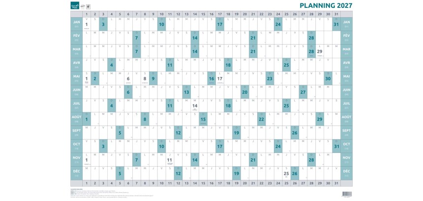 Quo Vadis - Calendrier mural - 2027 - Français - Classic - 12 mois de janvier à décembre - 90x63 cm