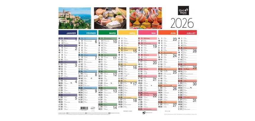 Quo Vadis - Calendrier mural - 2026 - Français - Tradition - Multicolore - 13 mois de janvier à janvier - 43x33,5 cm - par 10