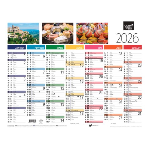 Quo Vadis - Calendrier mural - 2026 - Français - Tradition - Multicolore - 13 mois de janvier à janvier - 43x33,5 cm - par 10