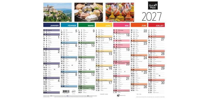 Quo Vadis - Calendrier mural - 2027 - Français - Tradition - Tradition - 13 mois de janvier à janvier - 43x33,5 cm - par 10