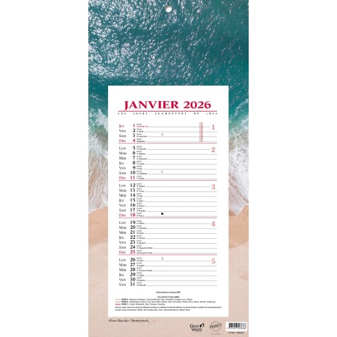 Quo Vadis - Bloc mensuel - 2026 - Français - Fantaisie - Multicolore - 12 mois de janv à déc. - 16x33,5 cm - par 10