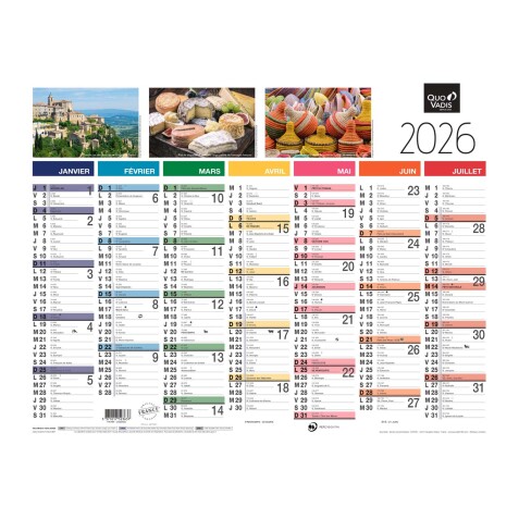 Quo Vadis - Calendrier mural - 2026 - Français - Tradition - Multicolore - 13 mois de janvier à janvier - 27x21 cm - par 10
