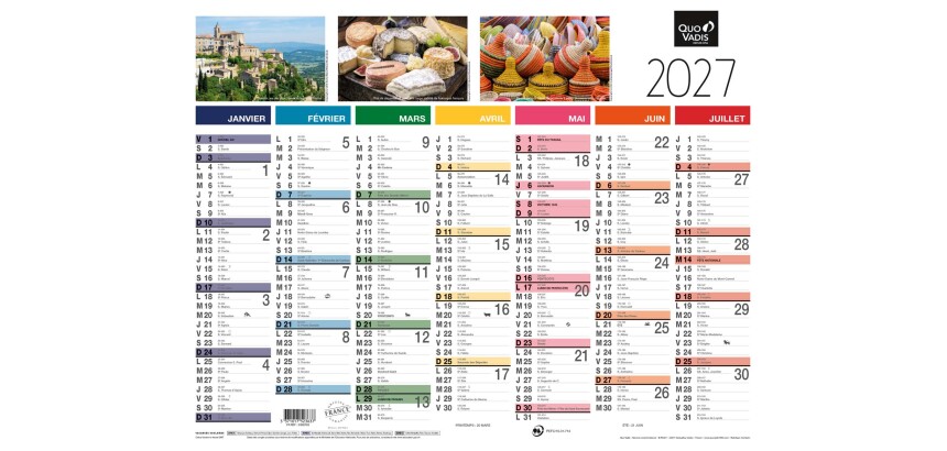 Quo Vadis - Calendrier mural - 2027 - Français - Tradition - Tradition - 13 mois de janvier à janvier - 27x21 cm - par 10