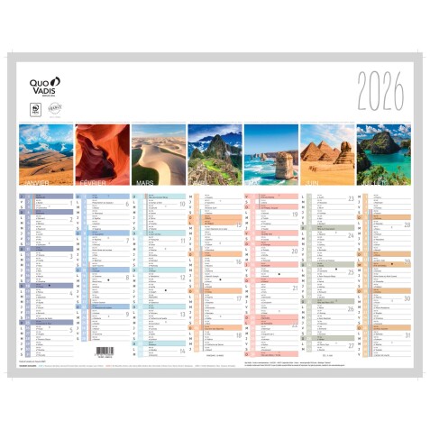 Quo Vadis - Calendrier mural - 2026 - Français - La terre - Multicolore - 13 mois de janvier à janvier - 43x33,5 cm - par 10