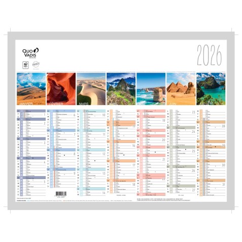 Quo Vadis - Calendrier mural - 2026 - Français - La terre - Multicolore - 13 mois de janvier à janvier - 27x21 cm - par 10