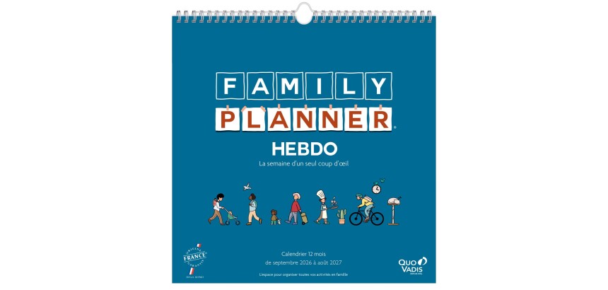 Quo Vadis - Calendrier familial à feuillets - Spiralé - 2026-2027 - Français - Family Planner - 12 mois de septembre à août - 30x30 cm