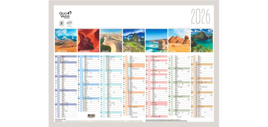Quo Vadis - Calendrier mural - 2026 - Français - La terre - Multicolore - 13 mois de janvier à janvier - 55x40,5 cm - par 10