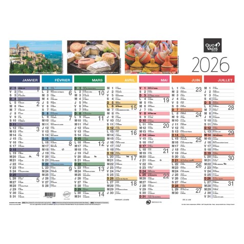 Quo Vadis - Calendrier mural - 2026 - Français - Tradition - Multicolore - 13 mois de janvier à janvier - 55x40,5 cm - par 10
