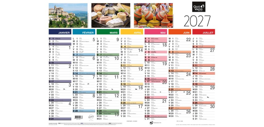 Quo Vadis - Calendrier mural - 2027 - Français - Tradition - Tradition - 13 mois de janvier à janvier - 55x40,5 cm - par 10