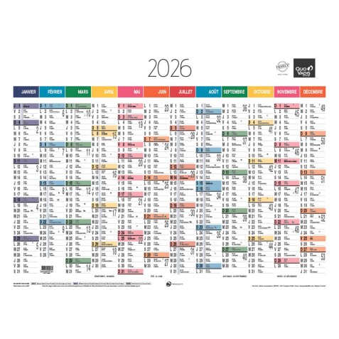 Quo Vadis - Calendrier mural - 2026 - Français - Arc en ciel - Multicolore - 12 mois de janv à déc. - 55x40,5 cm - par 10