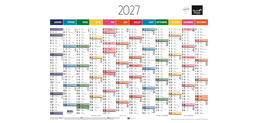 Quo Vadis - Calendrier mural - 2027 - Français - Arc en ciel - Arc-en-ciel - 12 mois de janvier à décembre - 55x40,5 cm - par 10