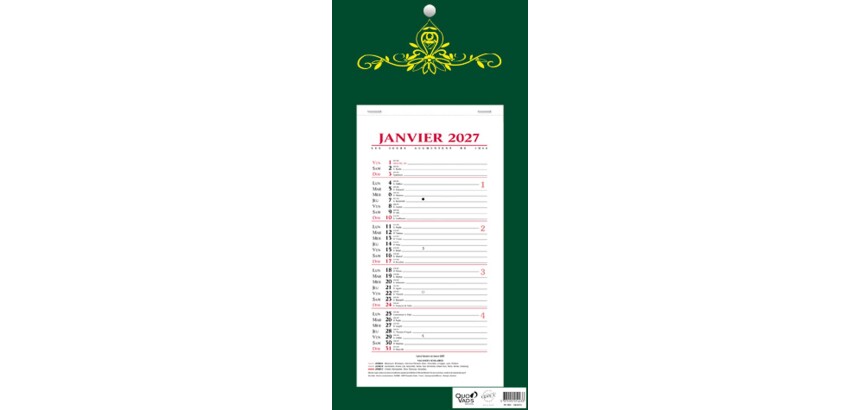 Quo Vadis - Bloc mensuel - 2027 - Français - Skytos - 12 mois de janvier à décembre - 16x33,5 cm