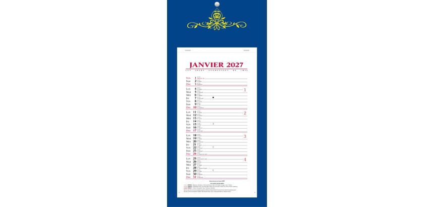 Quo Vadis - Bloc mensuel - 2027 - Français - Skytos - 12 mois de janvier à décembre - 20x41,5 cm